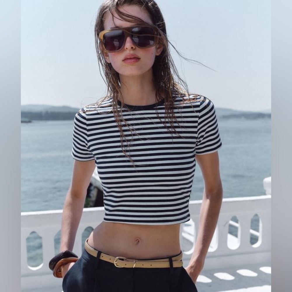 Zara striped cropped t shirt